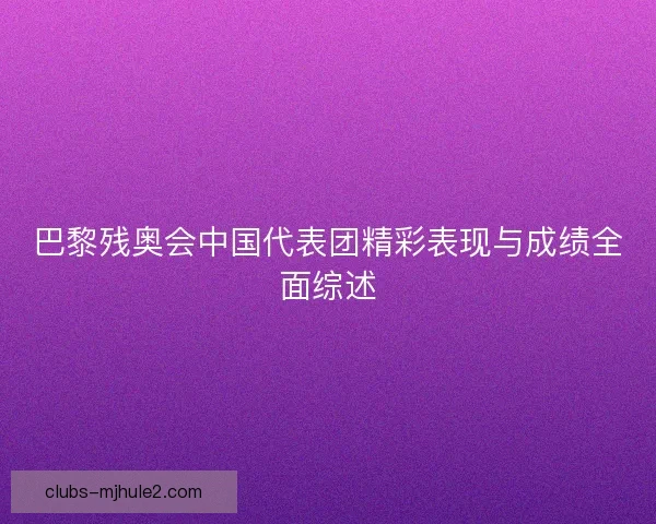 巴黎残奥会中国代表团精彩表现与成绩全面综述