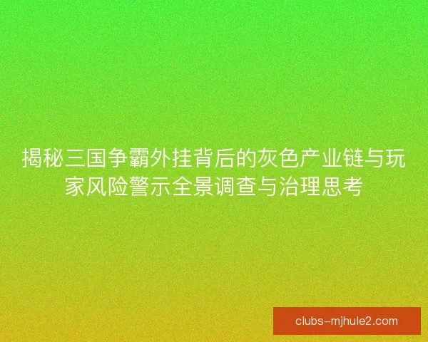 揭秘三国争霸外挂背后的灰色产业链与玩家风险警示全景调查与治理思考